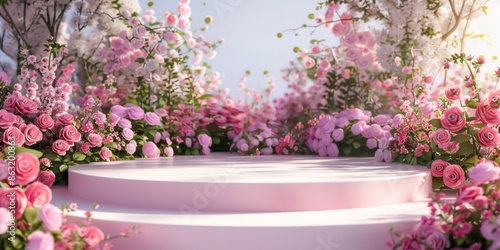 Pink Flowers Around White Platform