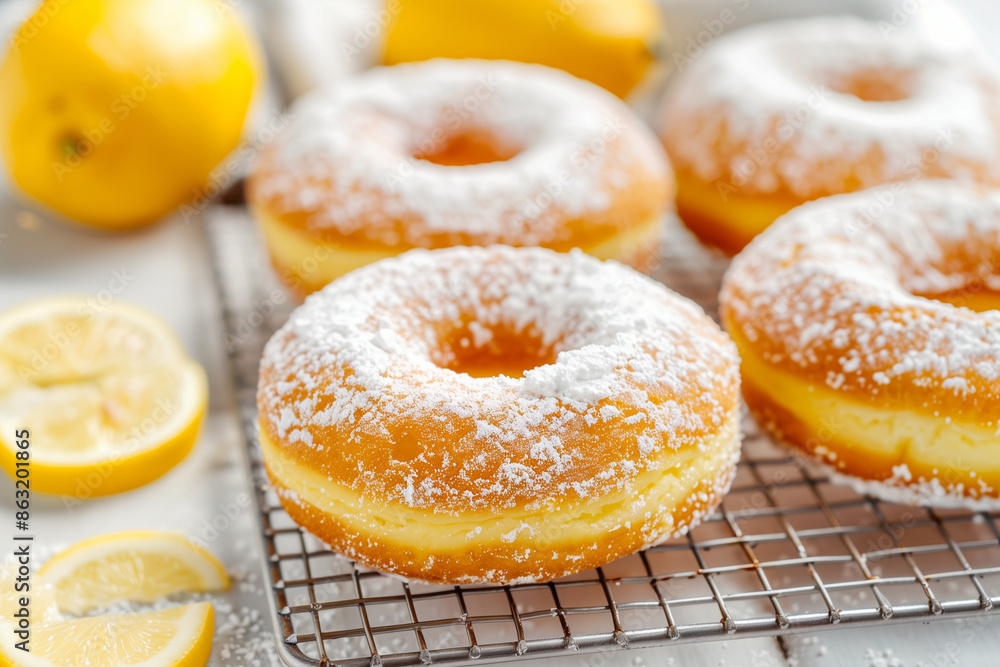 Lemon custard donuts with powered sugar