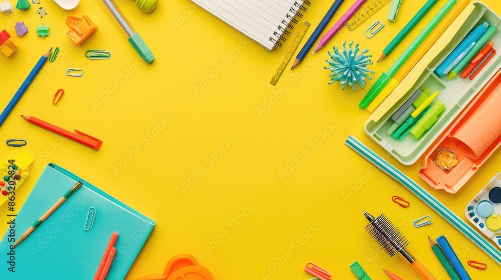School Supplies on Yellow Background School Supplies on Yellow Background