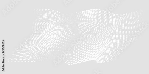 Dot white gray wave light technology texture background. Abstract big data digital concept. 3d rendering.
