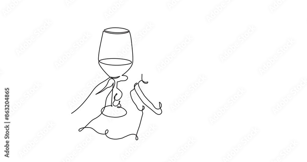 Hands hold wine glasses one line animation art,continuous drawing drink contour motion.Cheers toast festive holiday video,romantic Valentine's Day toast.4k self-drawing movie Hands hold wine glasses one line animation art,continuous drawing drink contour motion.Cheers toast festive holiday video,romantic Valentine's Day toast.4k self-drawing movie