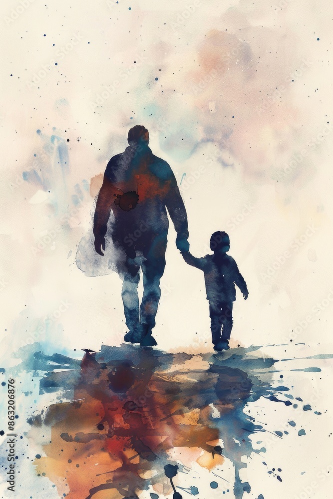 Obraz premium Man and Child Watercolor Painting