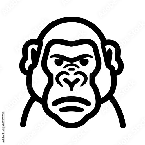 Gorilla icon or modern line symbol. Vector line art and icon design with bold outline. Black and white Pixel Perfect minimalistic symbol isolated white background. Silhouette simple thin sign