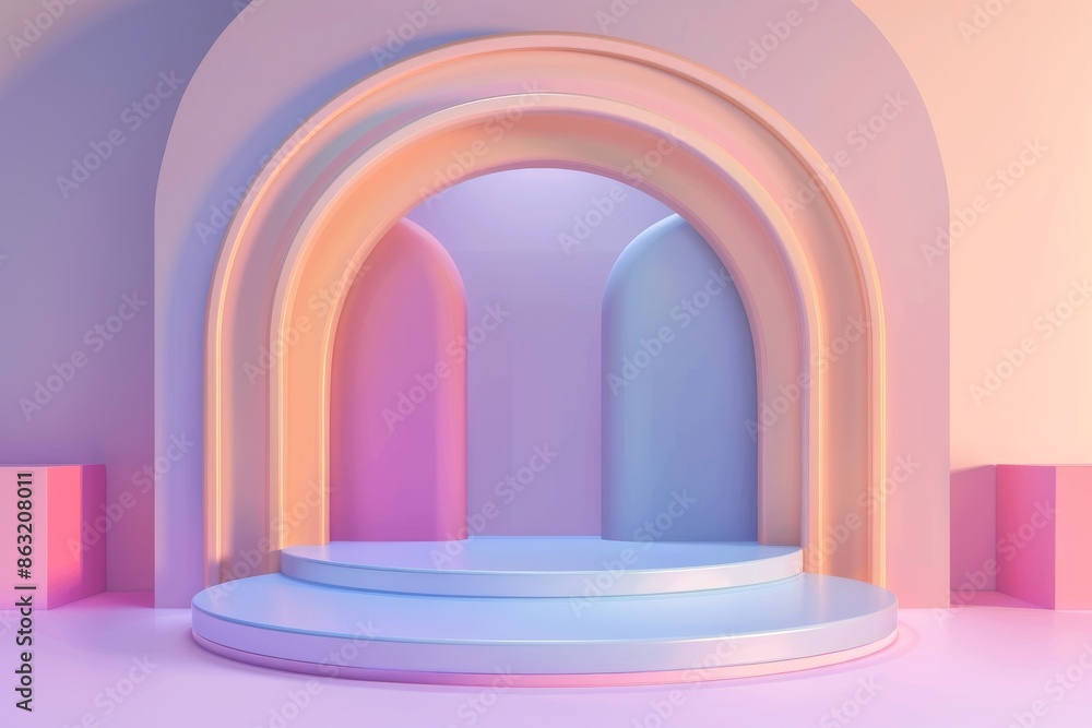Detailed 3D rendering of a pastel color palette with geometric shapes in pink and blue Detailed 3D rendering of a pastel color palette with geometric shapes in pink and blue