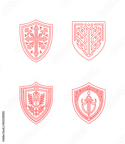 vector set of royal warrior shield (outline red)