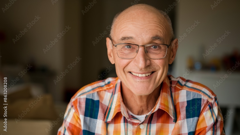 A man with glasses smiling at the camera in a plaid shirt, AI A man with glasses smiling at the camera in a plaid shirt, AI