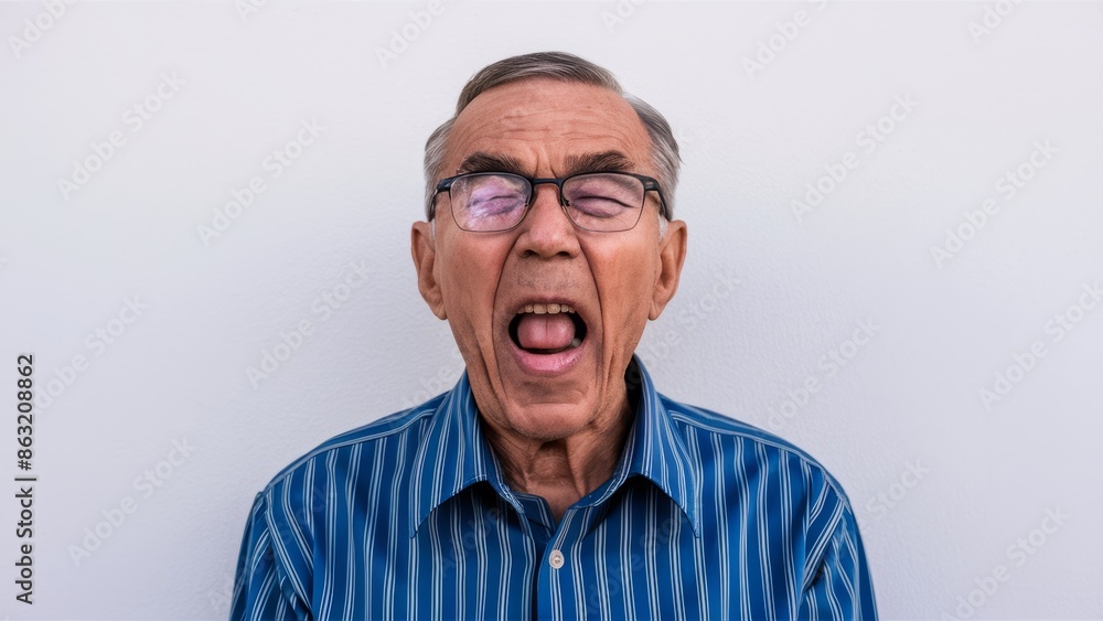 An older man with glasses and a blue shirt is making an expression, AI An older man with glasses and a blue shirt is making an expression, AI