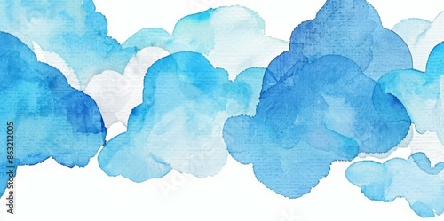 Watercolor clouds background. Blue watercolor cloudscape. Abstract hand painted background texture. Perfect for sky replacement or digital design element. photo