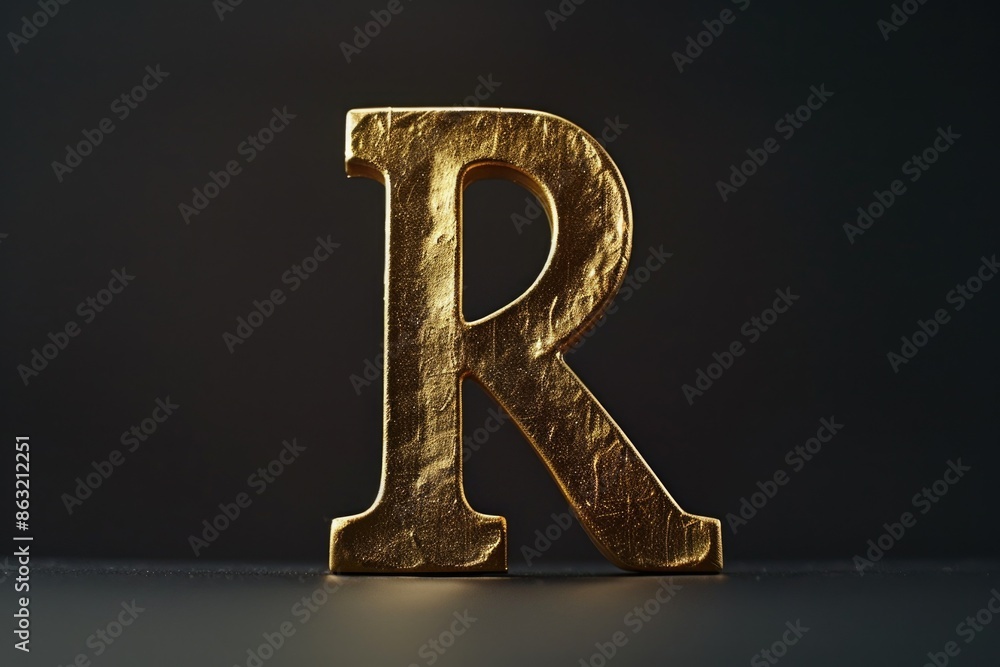 Golden letter R on black surface Golden letter R on black surface