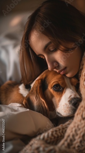 An afternoon spent cuddling her beagles, a pet owner savors their company © Maxim Borbut