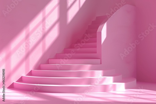 An abstract light pink background with shadows represents minimalism with copy space