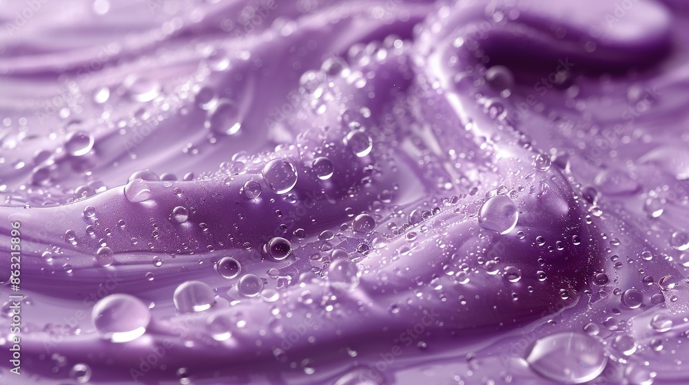 Closer look at purple surface's water droplets with light purple cloth in focus Closer look at purple surface's water droplets with light purple cloth in focus