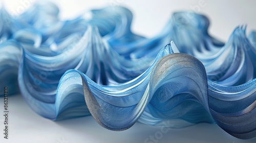 Abstract Blue Fabric Waves Close Up
