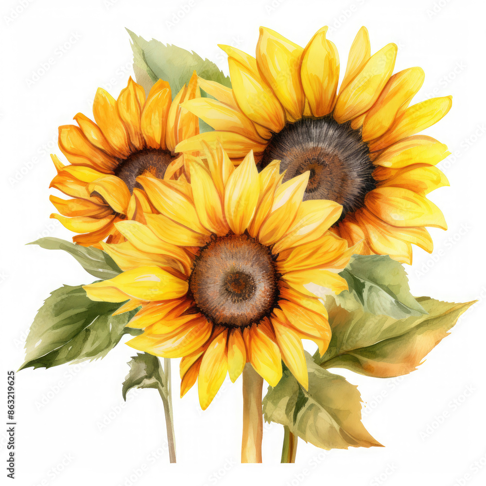 Naklejka premium Watercolor Sunflower Flower, clipart Illustration, Generative Ai