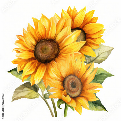 Watercolor Sunflower Flower, clipart Illustration, Generative Ai