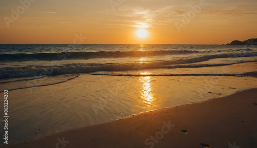 Wallpaper Mural Closeup sea sand beach. Panoramic beach landscape. Inspire tropical beach seascape horizon. Orange and golden sunset sky calmness tranquil relaxing sunlight summer mood. Vacation travel holiday banner Torontodigital.ca