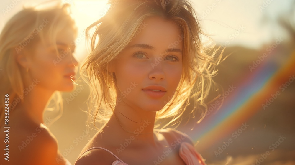 Close-Up Shot of Two Young Blonde Women in Sunlit Outdoor Setting Close-Up Shot of Two Young Blonde Women in Sunlit Outdoor Setting