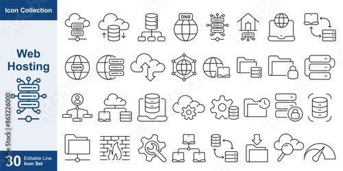 web hosting icon line collection vector design illustration template with editable stroke