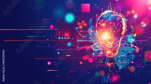 Wallpaper Mural Digital Business Innovation glowing light on dark blue background. generative AI image Torontodigital.ca