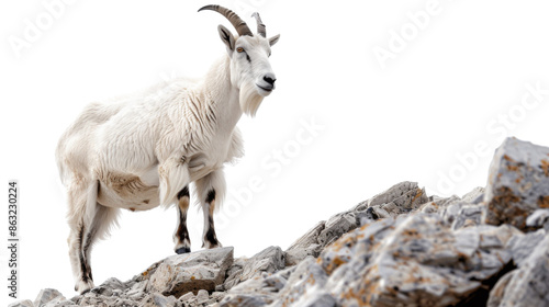 Ram with big horns on white background