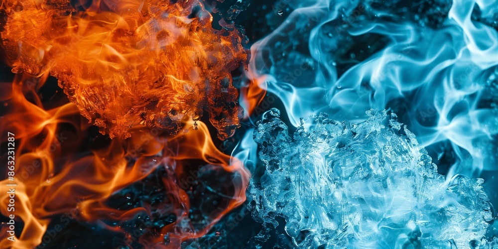 Fototapeta premium Vivid clash of ice and fire in dynamic close-up