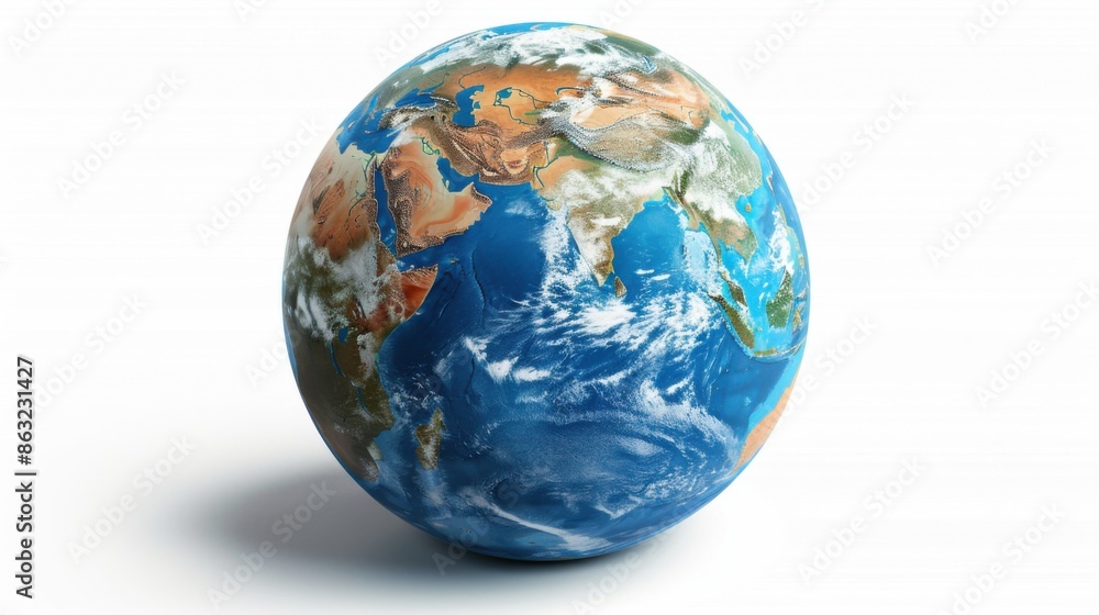A realistic image of Earth, highlighting continents and oceans, set on a white, transparent background. A realistic image of Earth, highlighting continents and oceans, set on a white, transparent background.