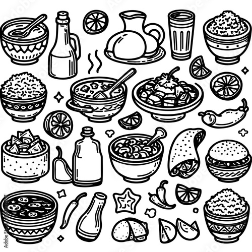 Outline Set of Mexican Food 