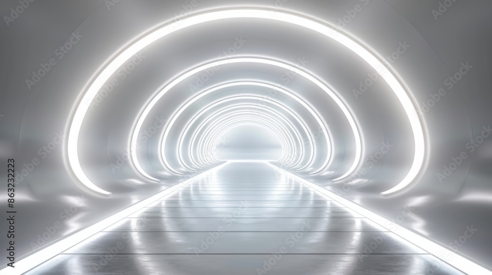 A futuristic, white, 3D abstract room with curved arches and bright lighting, resembling a high-tech tunnel or hallway. The smooth surfaces and symmetry create a sleek atmosphere. A futuristic, white, 3D abstract room with curved arches and bright lighting, resembling a high-tech tunnel or hallway. The smooth surfaces and symmetry create a sleek atmosphere.