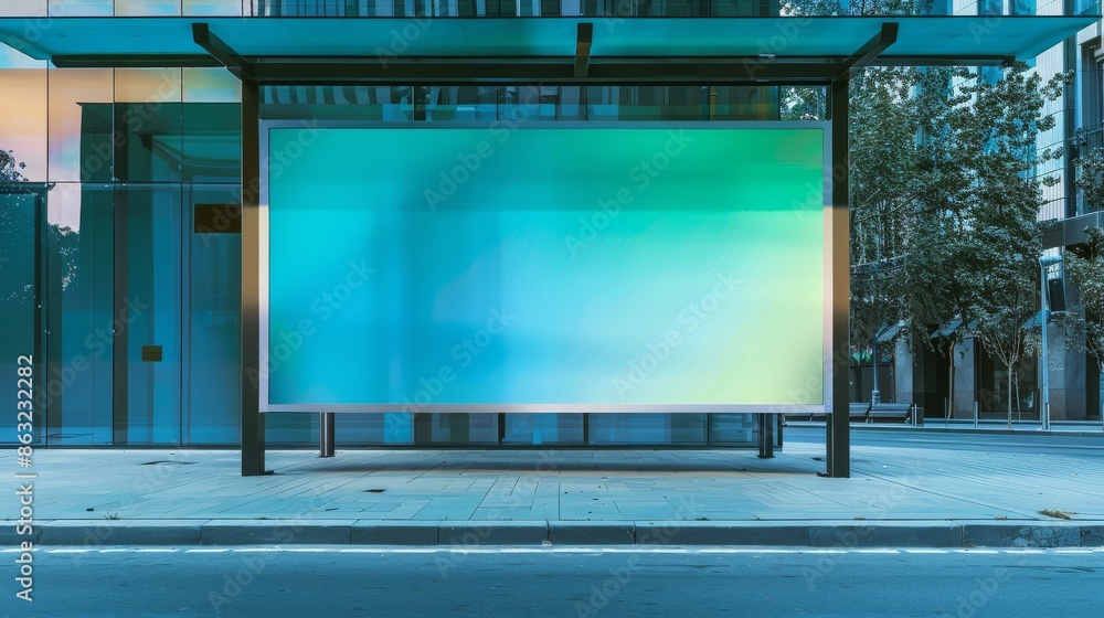 A blank billboard at a bus stop in an urban setting, perfect for advertising. A blank billboard at a bus stop in an urban setting, perfect for advertising.