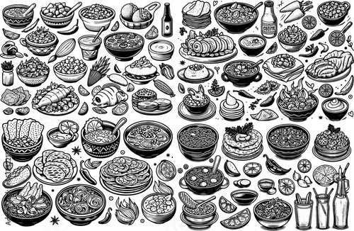 Outline Set of Mexican Food 