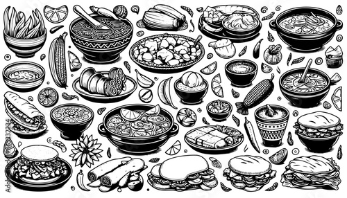 Outline Set of Mexican Food 