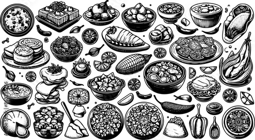 Outline Set of Mexican Food 