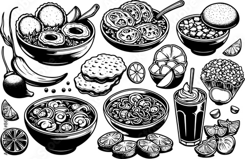 Outline Set of Mexican Food 