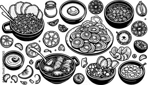 Outline Set of Mexican Food 