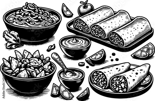 Outline Set of Mexican Food 