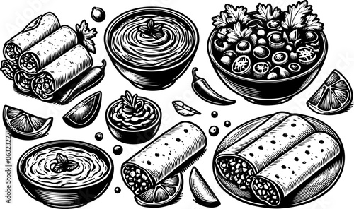 Outline Set of Mexican Food 