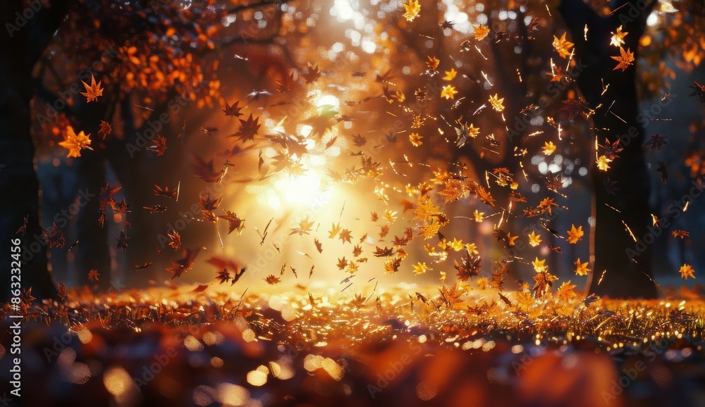 Autumn Leaves Falling on a Sunny Day in a Forest Autumn Leaves Falling on a Sunny Day in a Forest