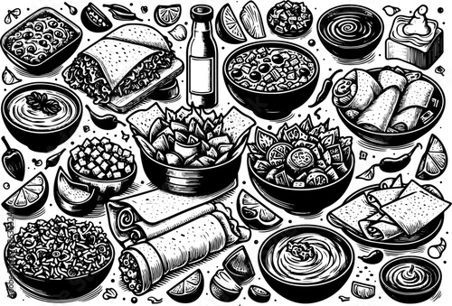 Outline Set of Mexican Food 