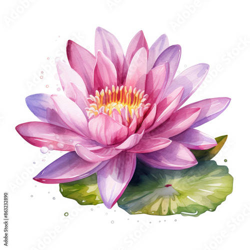 Watercolor Waterlily Flower, clipart Illustration, Generative Ai