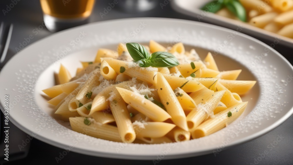A wide image of a rustic wooden table with a variety of gourmet pasta dishes. A wide image of a rustic wooden table with a variety of gourmet pasta dishes.
