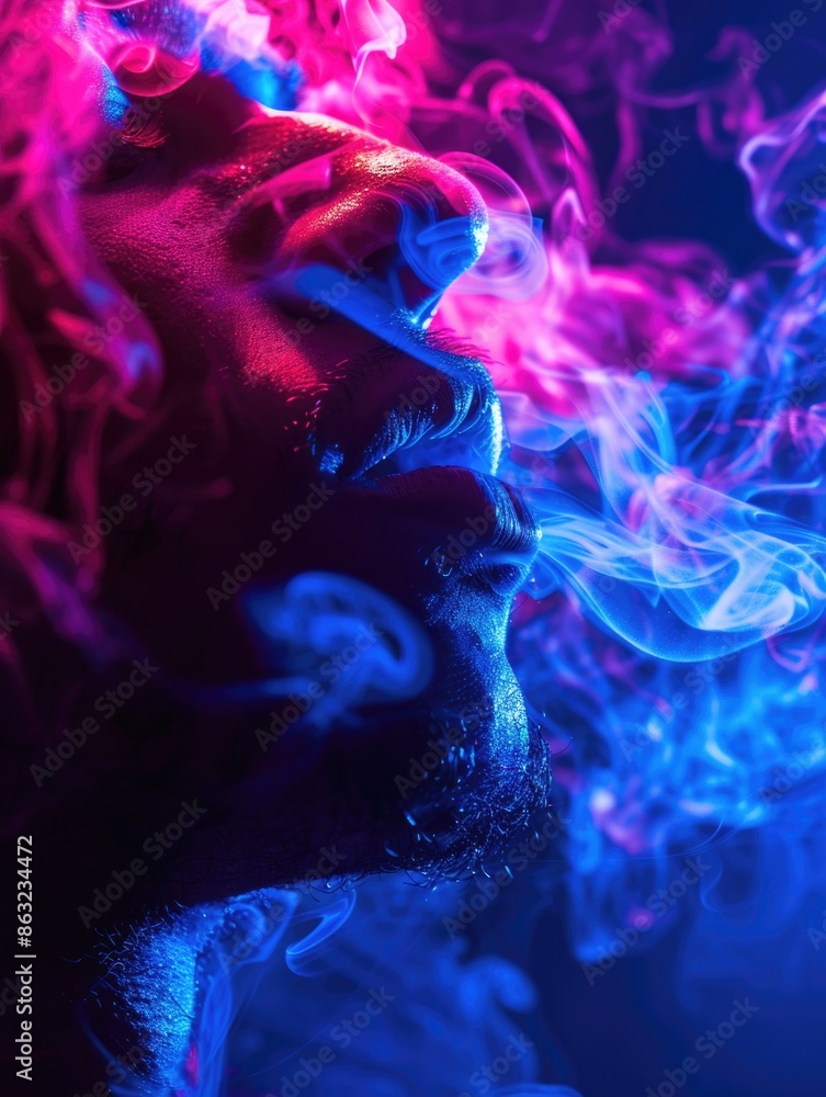 Fototapeta premium Man smoking in dark room