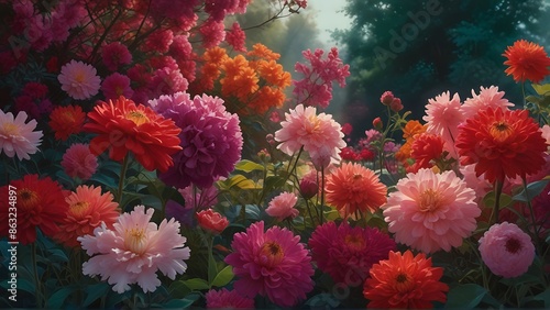 Floral Splendor: A Garden Brimming with Colorful Blooms © Online Jack Oliver