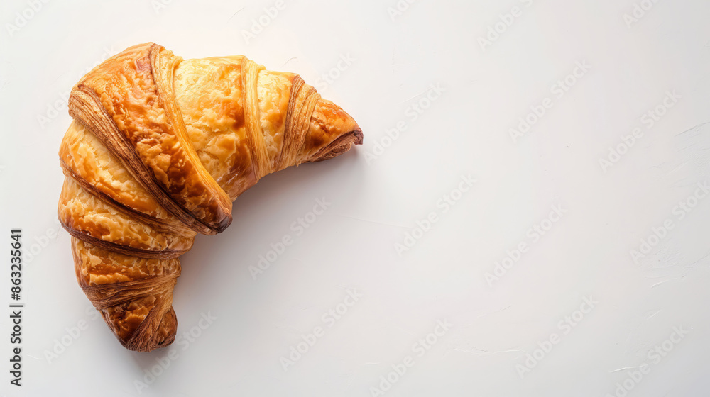 Croissant With Golden Brown Color And Flaky Texture On White Background Croissant With Golden Brown Color And Flaky Texture On White Background