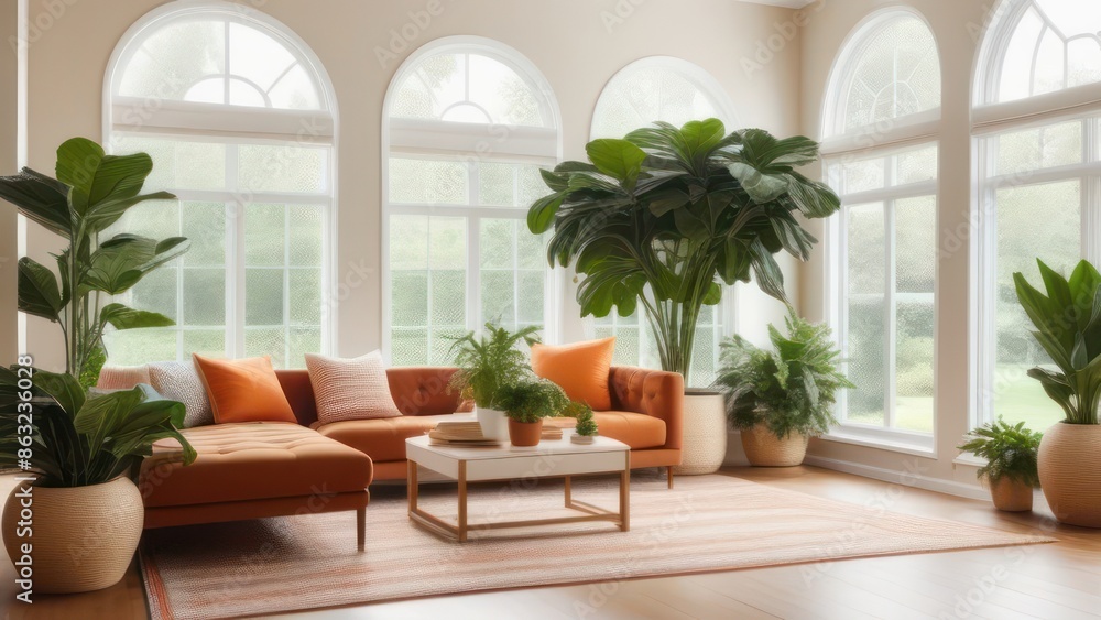 A vibrant, eclectic living space with a focus on large, leafy tropical plants. A vibrant, eclectic living space with a focus on large, leafy tropical plants.
