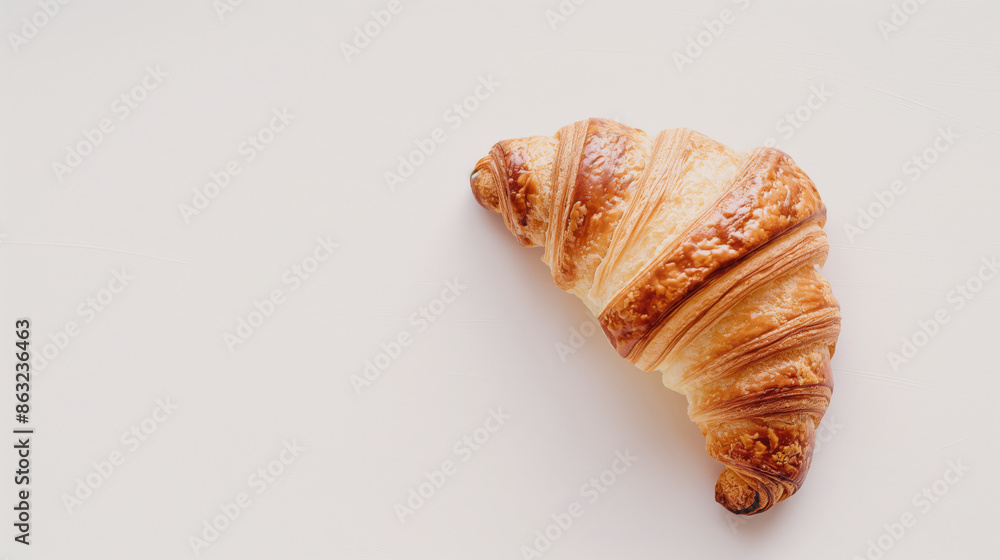 Golden Croissant With Flaky Texture On A Minimalist White Surface