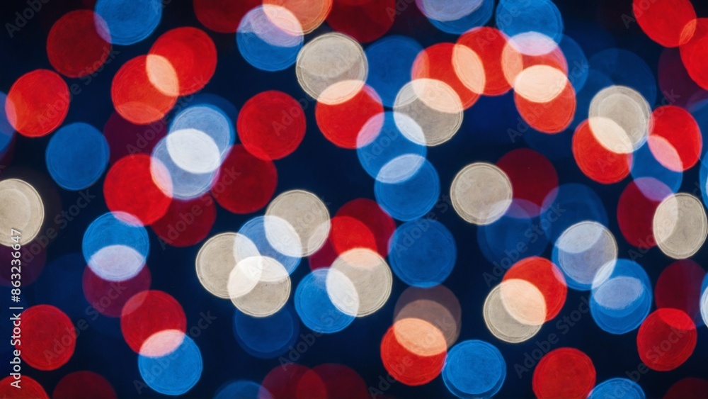 Patriotic USA American flag red white and blue colors bokeh lights circle dots background Patriotic USA American flag red white and blue colors bokeh lights circle dots background