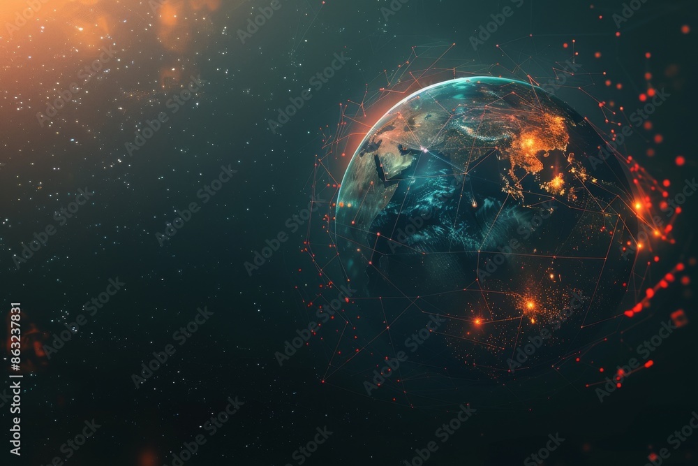 Obraz premium A fiery, burning Earth planet in space. A dramatic and apocalyptic view.