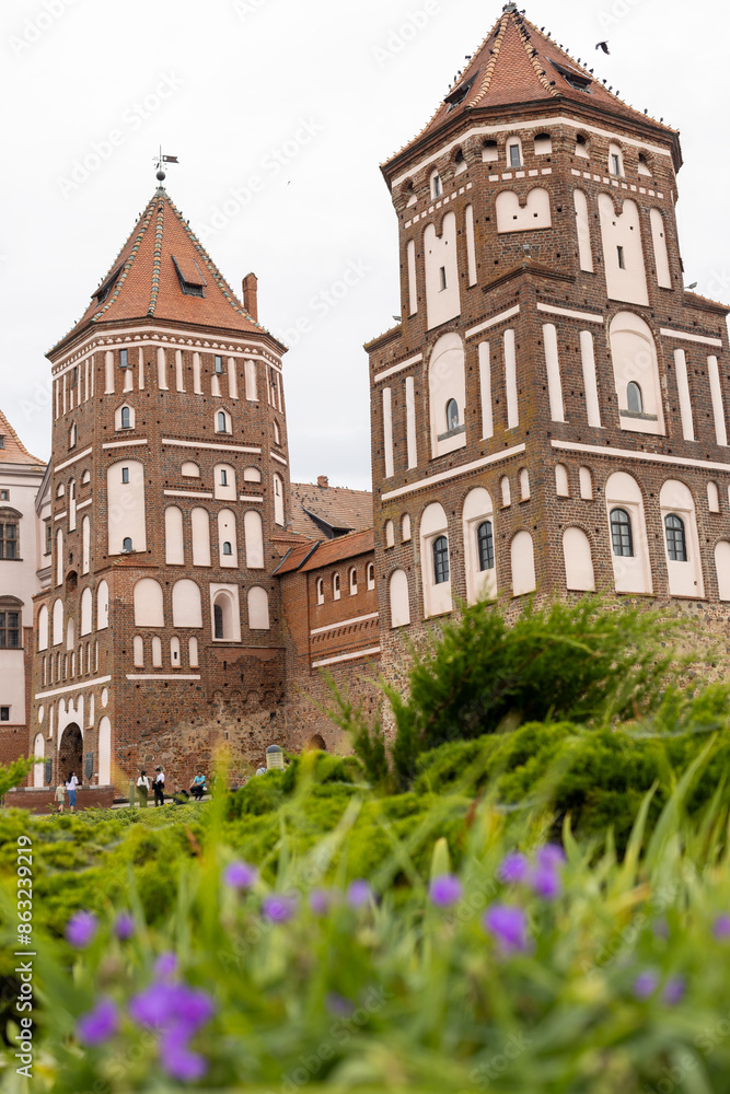 Fototapeta premium Mir Castle Complex in summer on a gloomy day