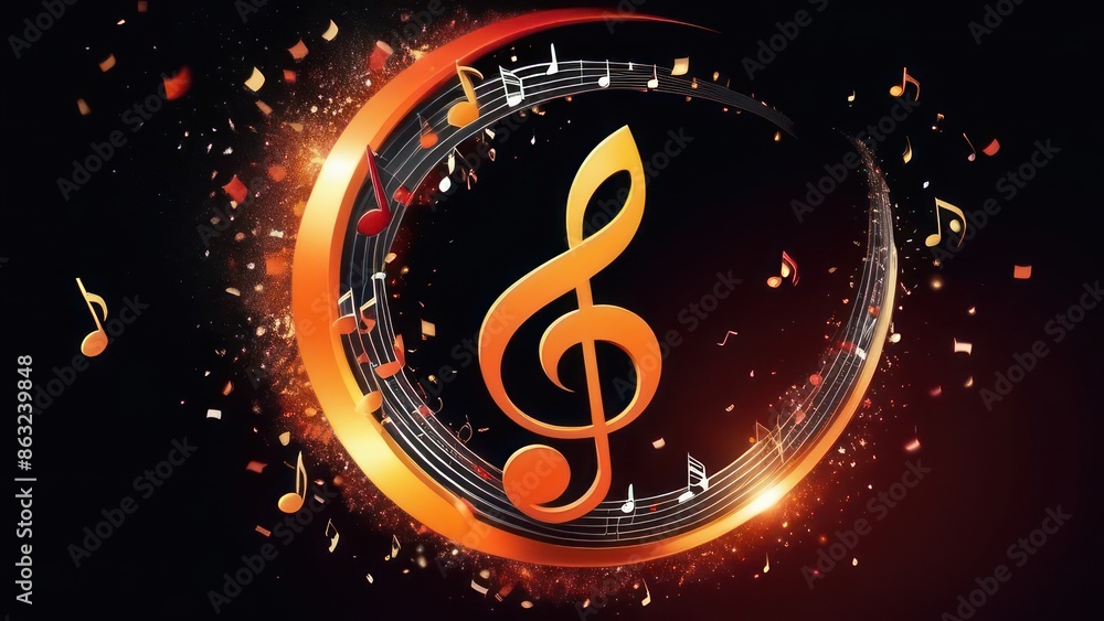 Fototapeta premium music note explosion with musical notes flying around