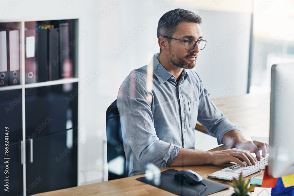 © Reese Coop/peopleimages.com - Clerk, computer and business man typing at desk for project proposal, update report or folders. Admin, professional and employee with keyboard for planning, agenda or review portfolio in office © Reese Coop/peopleimages.com - Clerk, computer and business man typing at desk for project proposal, update report or folders. Admin, professional and employee with keyboard for planning, agenda or review portfolio in office